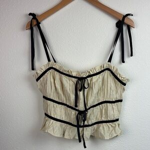 NWT Thirty Thirty LA, French Victorian camisole top elegant cream black rushed L